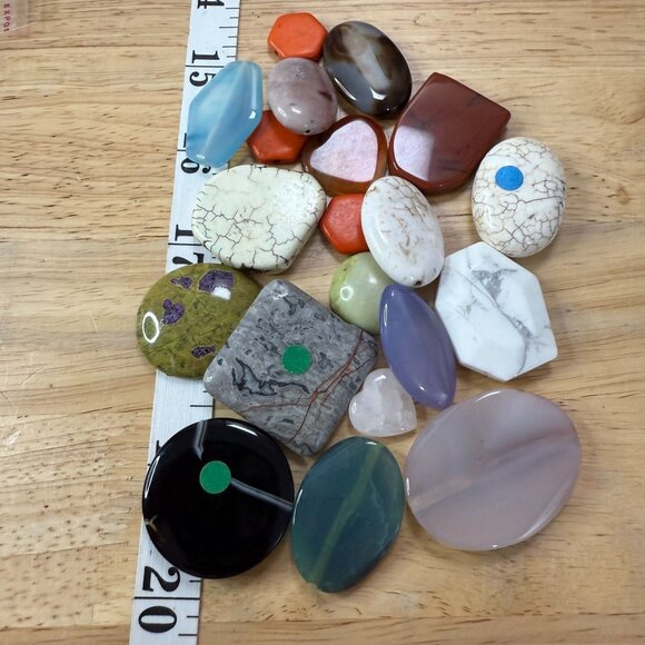 Mixed Gemstone Beads & Cabochons Crafting Lot 4.8 Oz Oval Hexagonal Shapes Polis - Picture 7 of 8